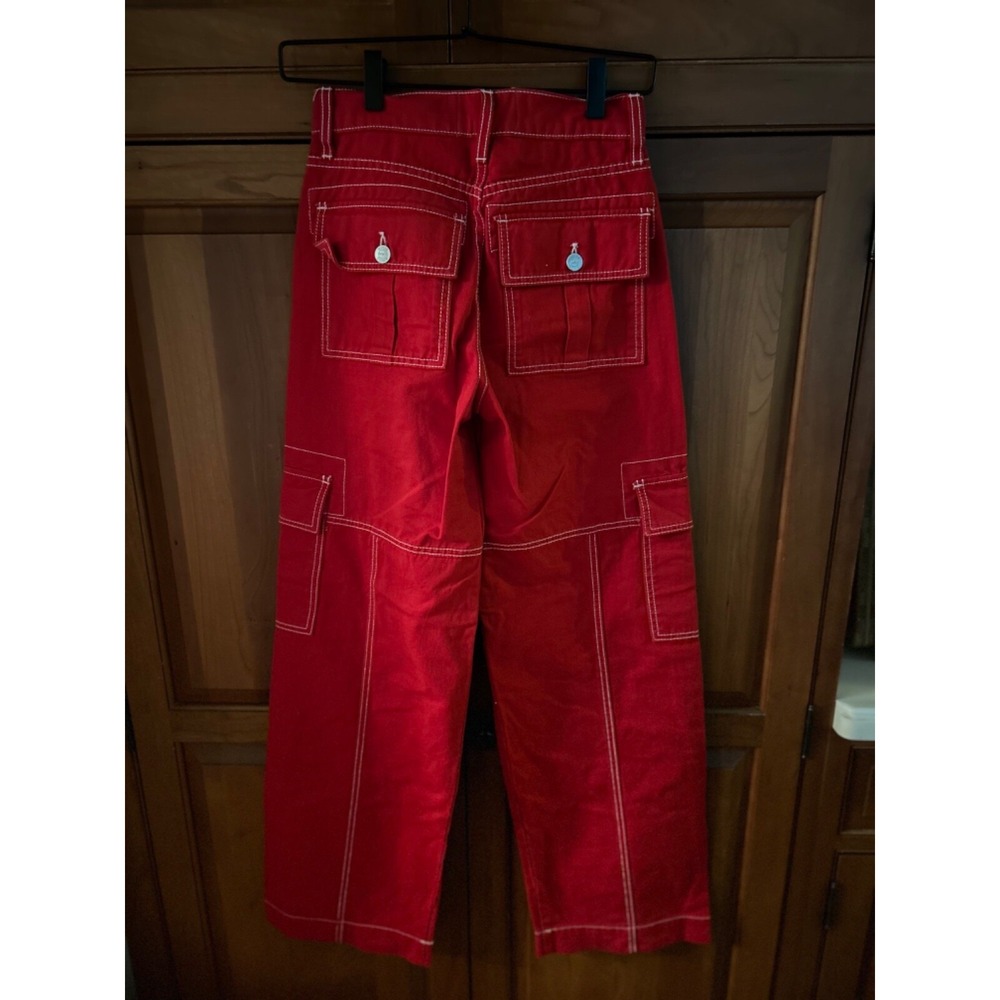 REVICE Jeans Womens Denim Red High Waisted Cargo Straight Size 24 EUC! - Picture 6 of 9